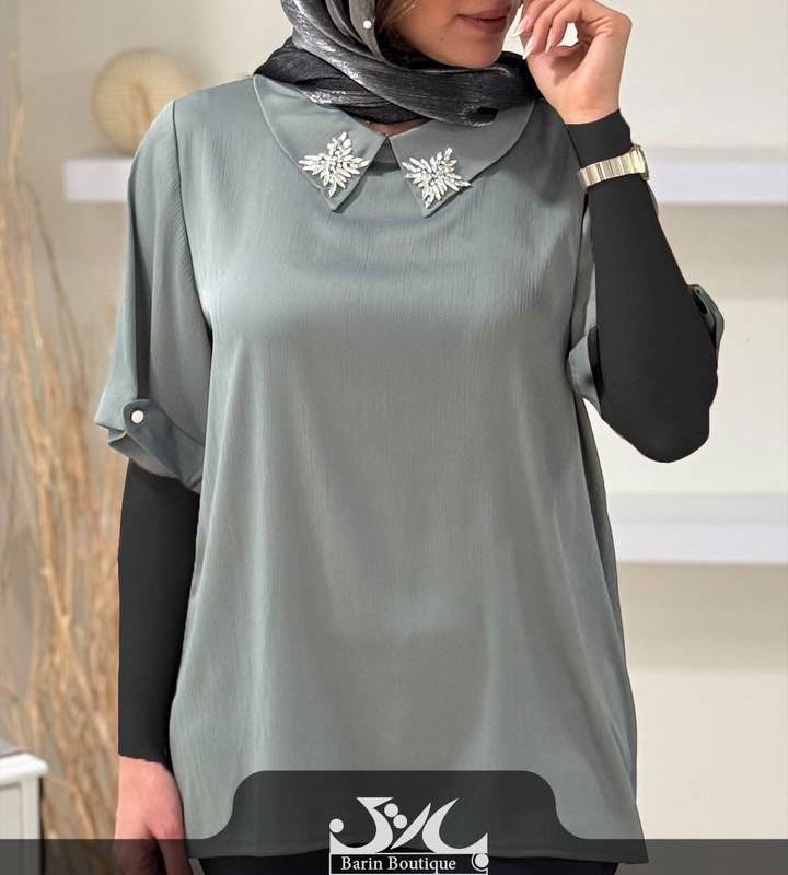 بلوز استین کوتاه یقه کارشده