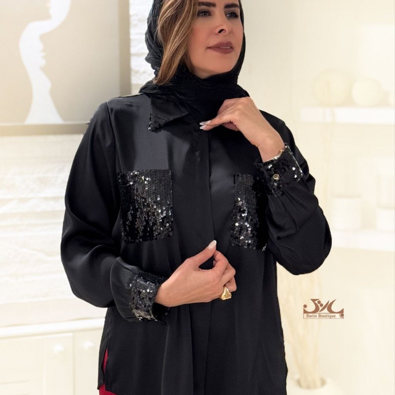 شومیز مجلسی سراستین و  جیب پولکی