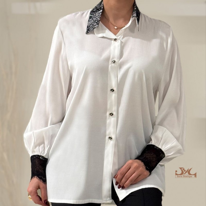 شومیز سفید یقه گیپور