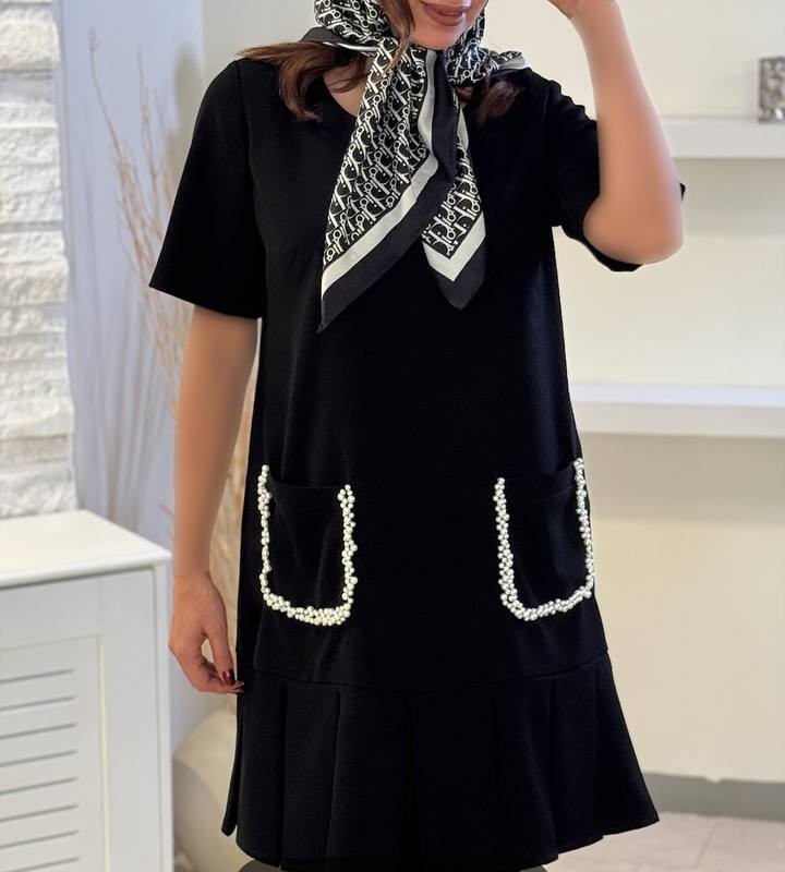 پیراهن مجلسی کرپ جیب مرواریدی