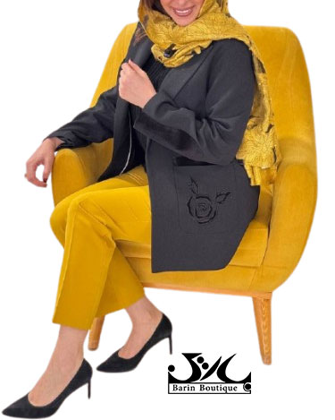 کت  مشکی گلدوزی رز مخمل