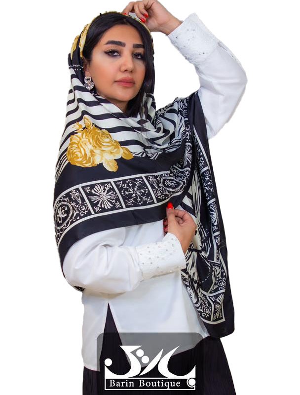 روسری طرحدار ساتن (ابریشم) کجراه