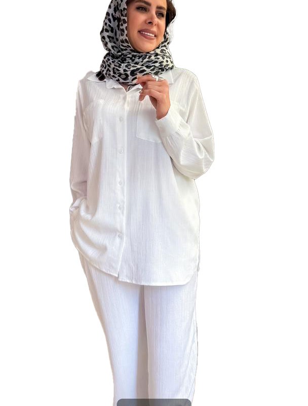 ست  بلوز شلوار نخی سفید هوا