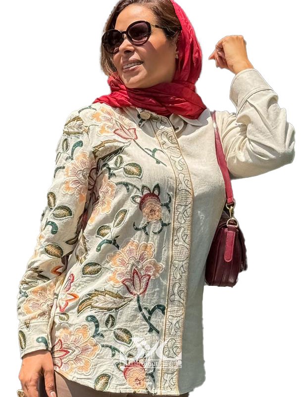 شومیز لینن سوزن دوزی مدل برگ