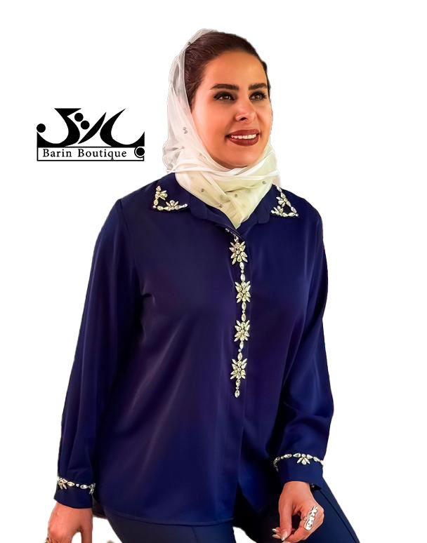 شومیز زنانه کرپ سرمه ای مدل مهتاب