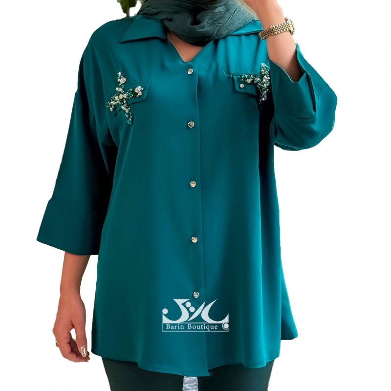 شومیز زنانه کرپ الیزه یقه شکاری