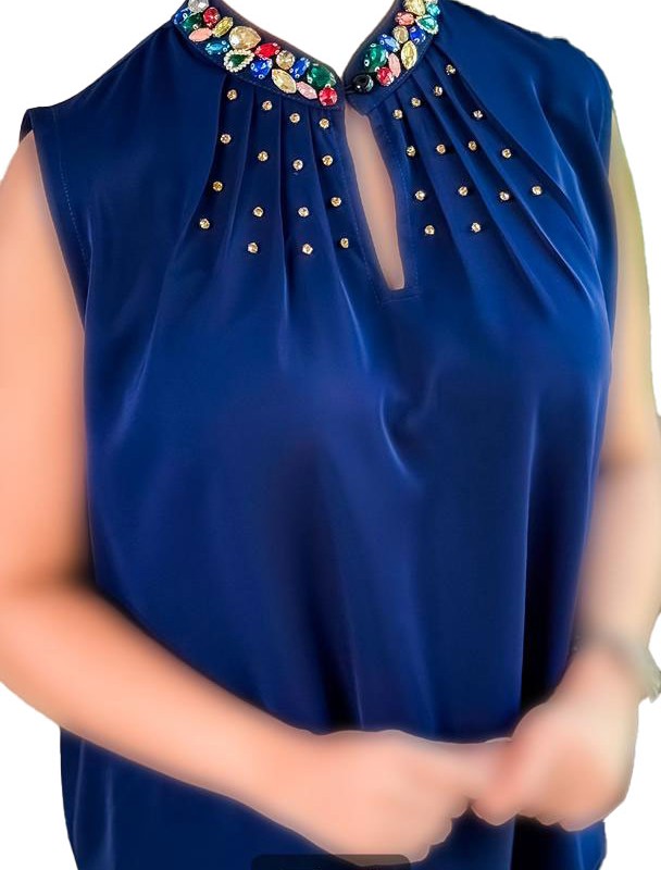 تاپ  سیلک یقه سنگ رنگی