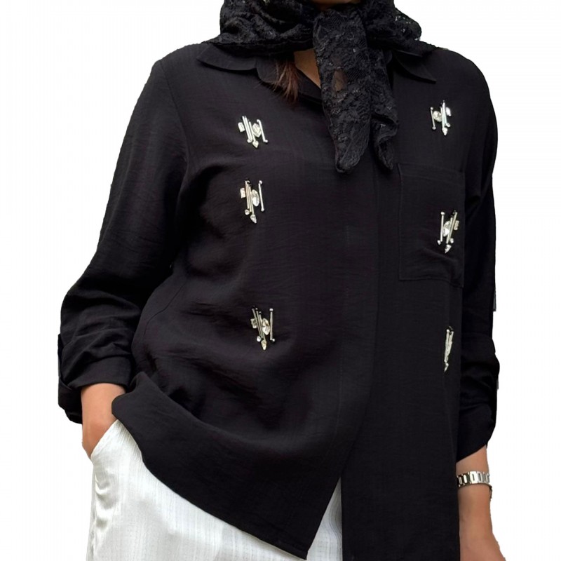 شومیز زنانه نخی مشکی باگت