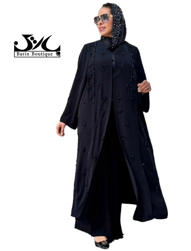 مانتو عبایی کرپ مجلسی مشکی