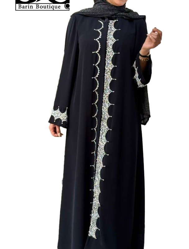 مانتو عبایی مجلسی مشکی جواهردوزی