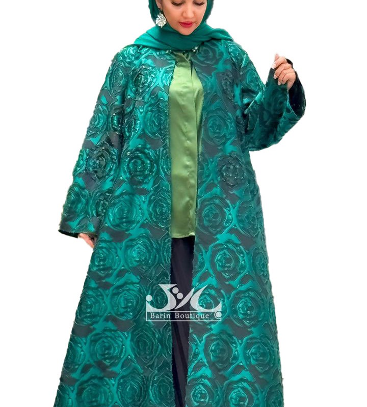 مانتو عبایی ژاکارد یاخما سبز
