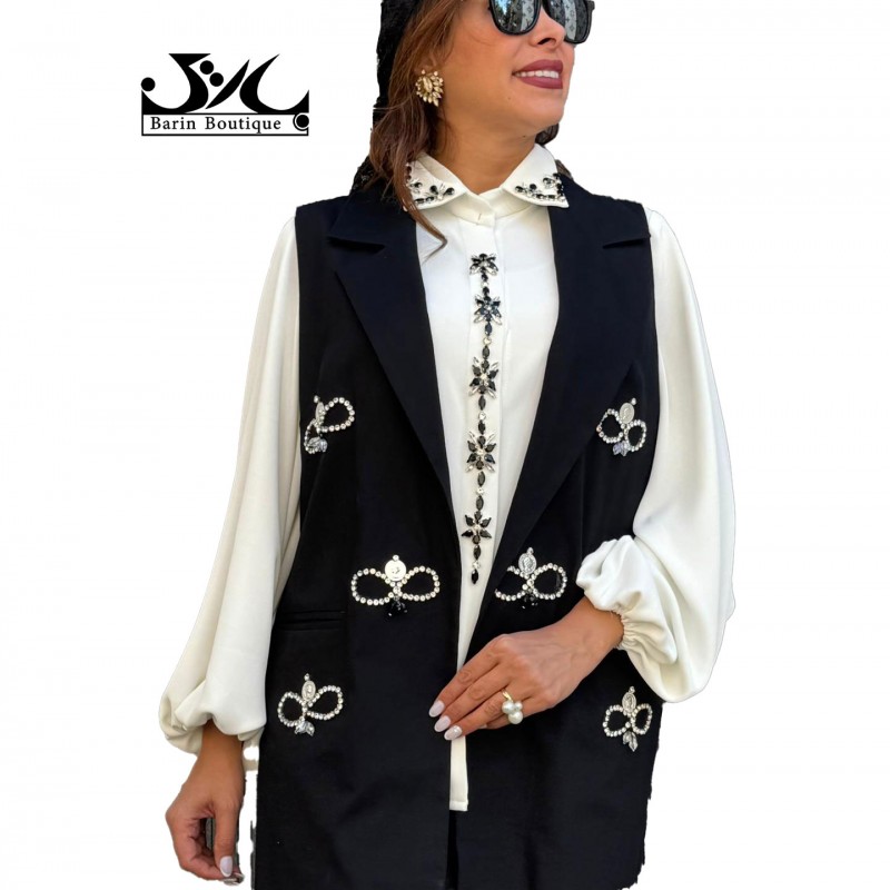 وست مشکی کتان سکه