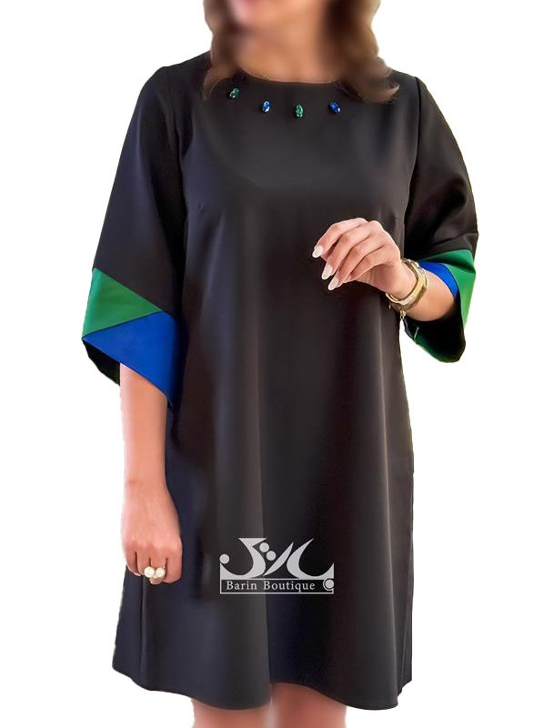 پیراهن  مجلسی مشکی استین رنگی زیبا