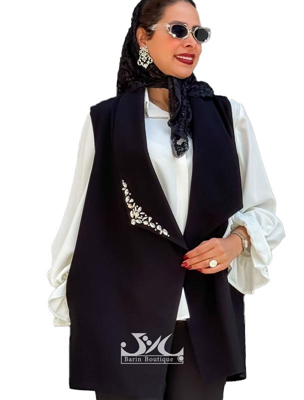 وست زنانه کرپ تکه دوزی با جواهر