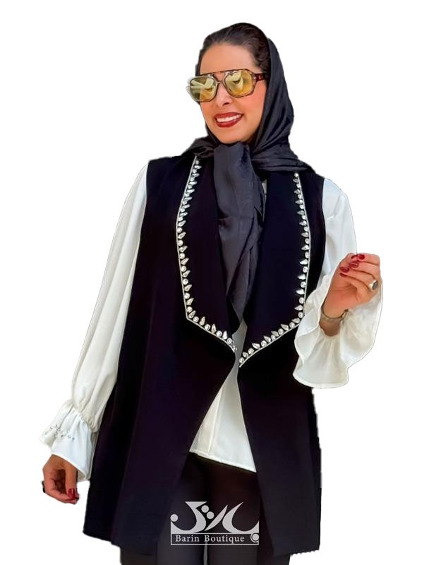 وست زنانه یقه بلند سنگدوزی