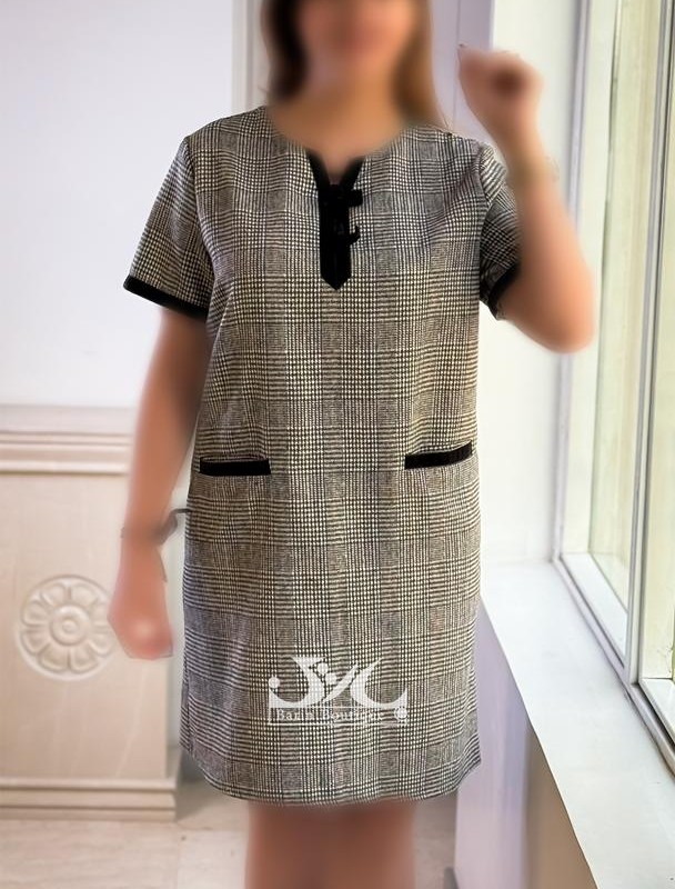 پیراهن زنانه چهارخونه نوار مخمل