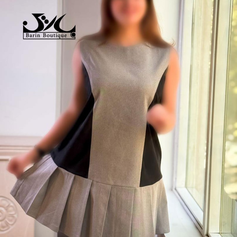 پیراهن زنانه کنار مشکی پیلی دار