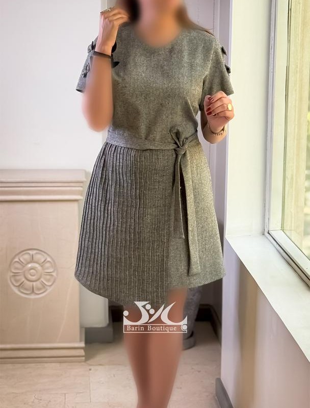 پیراهن زنانه لمه دار آستین پاپیون