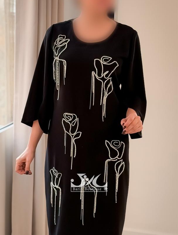 پیراهن مجلسی کرپ سنگدوزی رشته ای