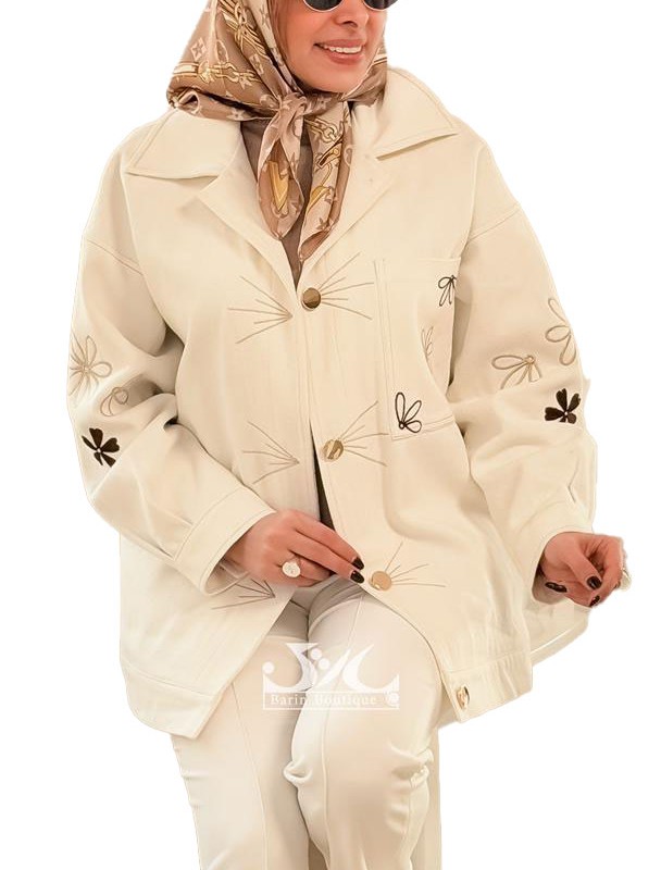 کت زنانه جین گلدوزی دکمه دار