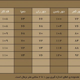 جدول سایزبندی