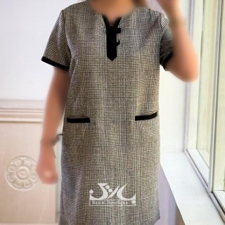 پیراهن زنانه چهارخونه نوار مخمل