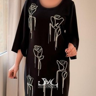 پیراهن مجلسی کرپ سنگدوزی رشته ای