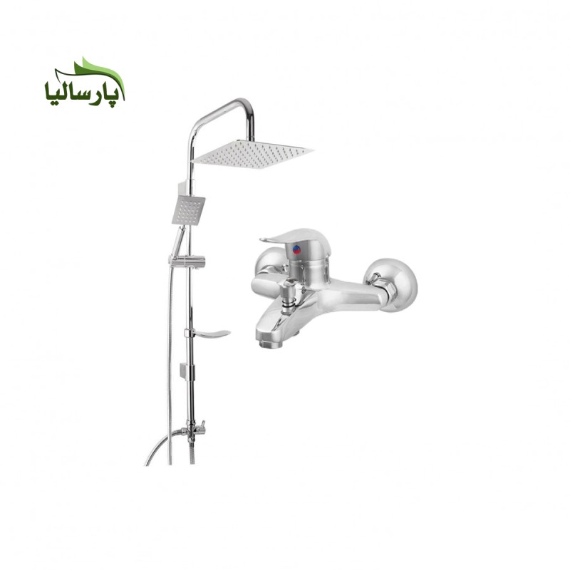 مجموعه 2 عددی شیر حمام اهرمی و علم دوش دوکاره استیل