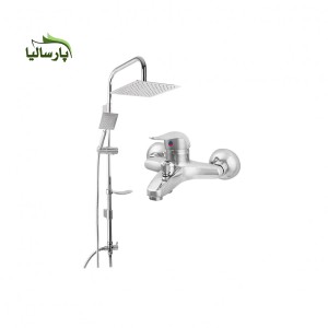 مجموعه 2 عددی شیر حمام اهرمی و علم دوش دوکاره استیل