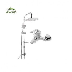 مجموعه دو عددی شیر حمام مدل قاجاری و علم دوش استیل فلت
