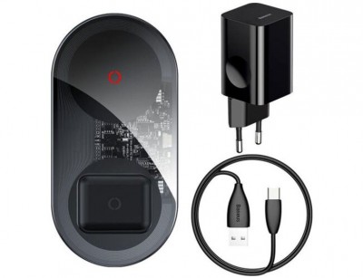 شارژر بی سیم Baseus Simple 2in1 Turbo Edition 24W （با شارژر 12 ولت） (CN) Qi