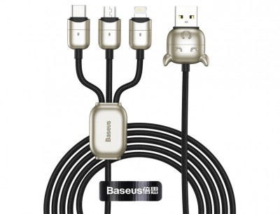 کابل سه سر طرح گاو یو اس بی به میکرو یو اس بی ،لایتنینگ و یو اس بی سی بیسوس Baseus Year of the Ox Data Cable CAMLT-YE01 3.5A به طول 1.2 متر