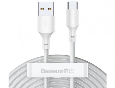 کابل فست شارژر USB به Type-C بیسوس  Baseus Simple Wisdom Data Cable TZCATZJ-02 به طول 1.5 متر و توان 5 آمپر(پک دوتایی)
