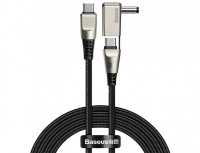 کابل فست شارژ سوزنی لپ تاب دو سر تایپ سی به تایپ سی و دی سی Baseus Flash Series One-for-two CA1T2-A01 به طول 2 متر و توان 100 وات