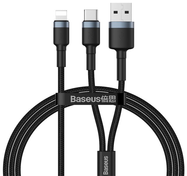 کابل دو سر تایپ سی/یو اس بی به لایتنینگ بیسوس Baseus cafule USB+Type-C 2-in-1 PD Cable CATKLF-ELG1 به طول 1.2 متر و توان 20 وات