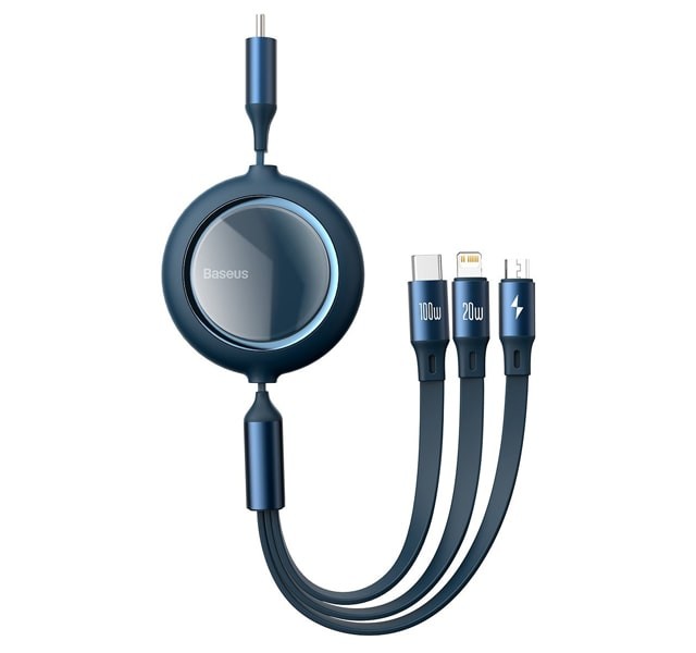 کابل سه سر جمع شونده تایپ سی بیسوس به طول 1.2 متر با توان 100وات   Baseus Bright Mirror Data Type-C   M+L+C  CAMLC-AMJ01