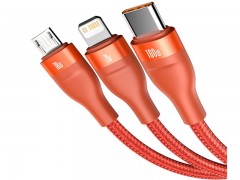 کابل فست شارژ یو اس بی / تایپ سی به میکرو، لایتنینگ و تایپ سی بیسوس Baseus Flash Series Two-for-three Data Cable CA2T3-07 به طول 1.2 متر