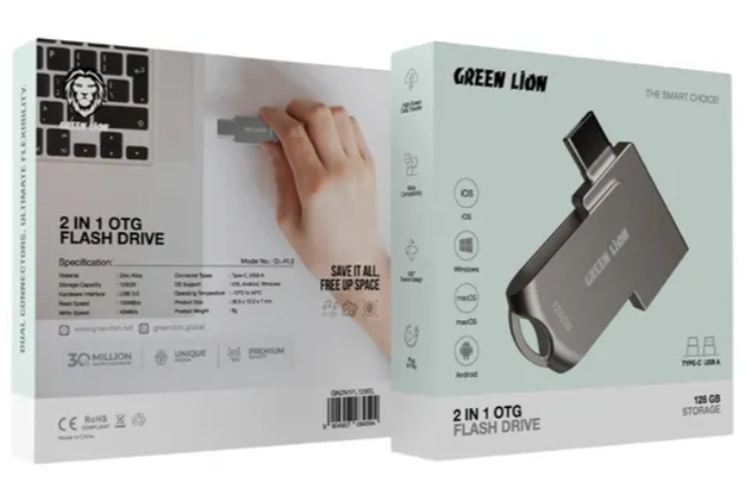 فلش مموری دوکاره گرین لاین مدل GN2N1FL128SL ظرفیت 64 گیگابایت USB 3