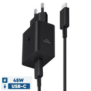 شارژر دیواری 45 وات سامسونگ با اتصال به پریز 2 پین مدل EP-T4511 Low Standby به همراه کابل USB-C به طول 1.8 متر