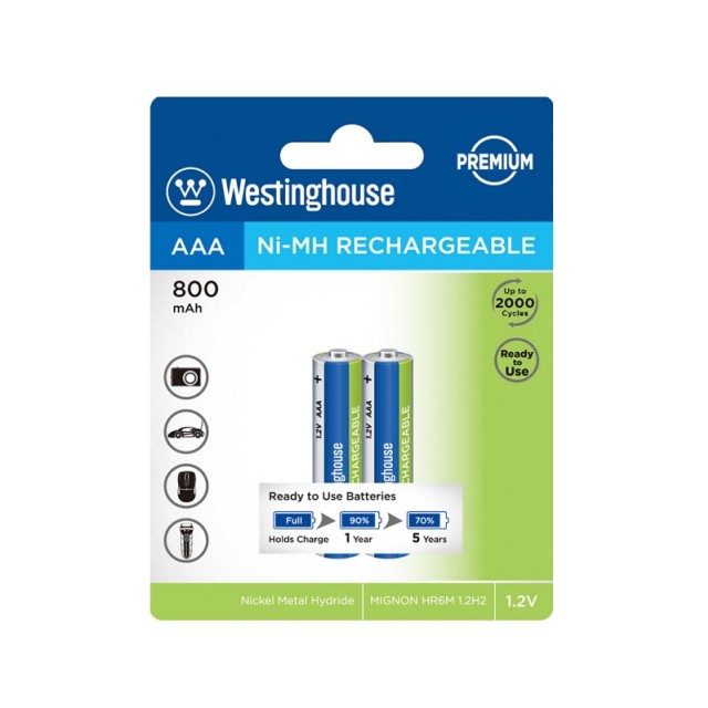 باتری قابل‌شارژ نیم قلمی وستینگهاوس مدل NH-AAA800ARBP2 بسته‌ی 2 عددی