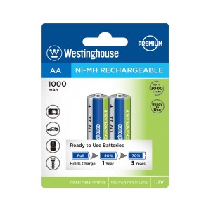 باتری قابلشارژ قلمی وستینگهاوس مدل NH-AA1000ARBP2 بسته 2 عددی