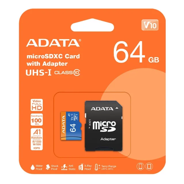 کارت حافظه microSDXC ای دیتا مدل ADATA Premier V10 A1 کلاس 10 استاندارد UHS-I سرعت 100MBps ظرفیت 64 گیگابایت در بروزکالا