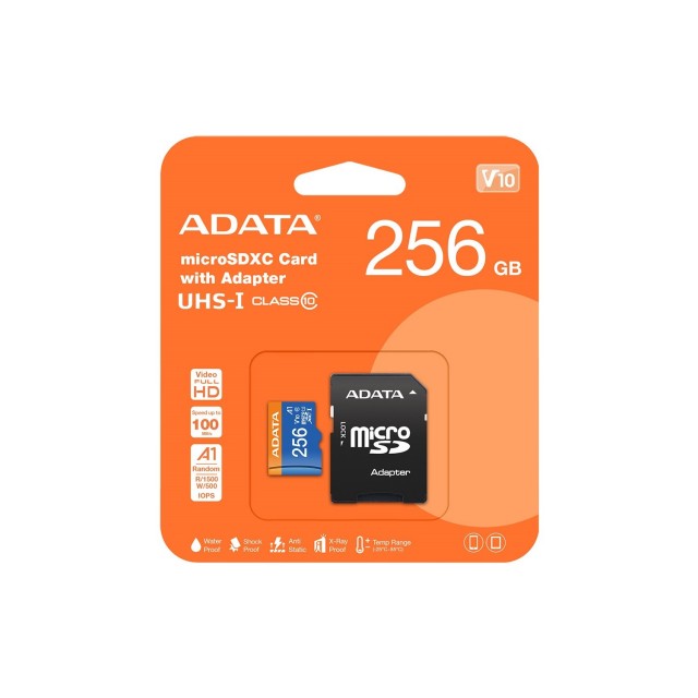 کارت حافظه microSDXC ای دیتا مدل ADATA Premier V10 A1 کلاس 10 استاندارد UHS-I سرعت 100MBps ظرفیت 256 گیگابایت در بروزکالا