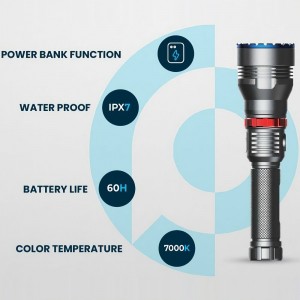 چراغ قوه دستی پاورولوژی مدل Powerology 4000mAh Waterproof LED Flashlight PPBCHA64-BK در بروزکالا