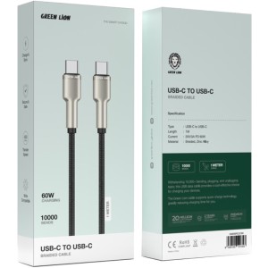 کابل شارژ Type-C به Type-C گرین لاین مدل Green Lion Braided Cable GNBRUC2UCBK طول 1 متر در بروزکالا