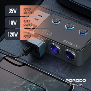 اینورتر و مبدل برق خودرو پرودو مدل Porodo 120W Car Charger Hub PDFWCH070DG در بروزکالا