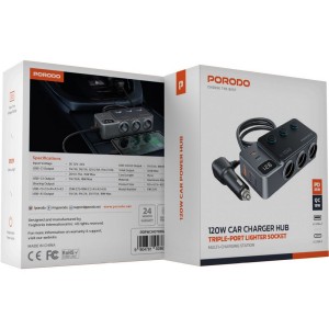 اینورتر و مبدل برق خودرو پرودو مدل Porodo 120W Car Charger Hub PDFWCH070DG در بروزکالا