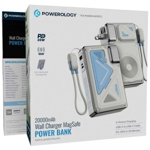 پاوربانک پاورولوژی مدل Powerology Wall Charger MagSafe Power Bank PPBCHA80 ظرفیت 10000 میلی آمپر ساعت در بروزکالا