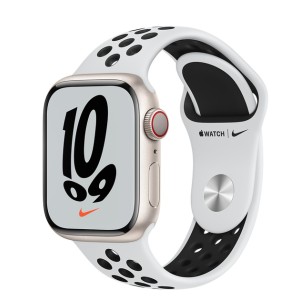 ساعت هوشمند اپل سری 7 سایز 41 با بند سیلیکون نایک استارلایت مدل Apple Watch S7 Nike Starlight 41mm در بروزکالا