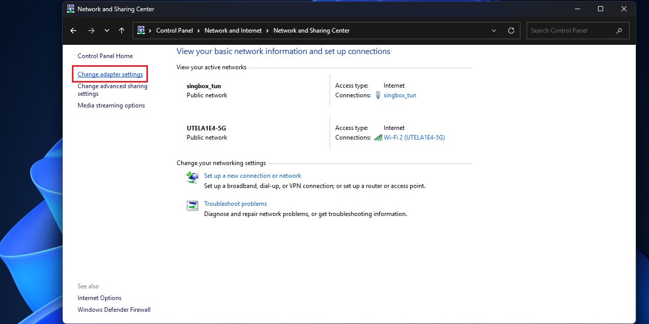 Network and Sharing Center